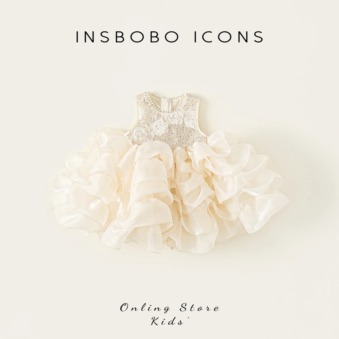 INSbobo女童公主蓬蓬裙夏季儿童裙子圆领亮片网纱连衣裙XQ25221