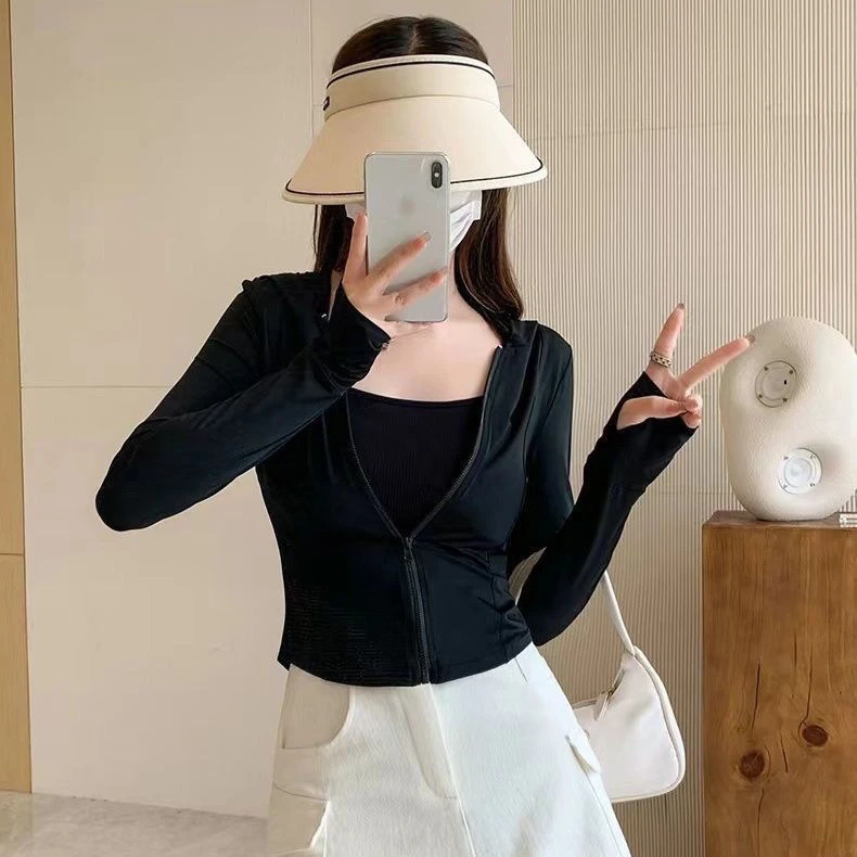 修身防晒衣upf50薄款外套夏季户外运动时尚氛围感冰丝连帽防晒服