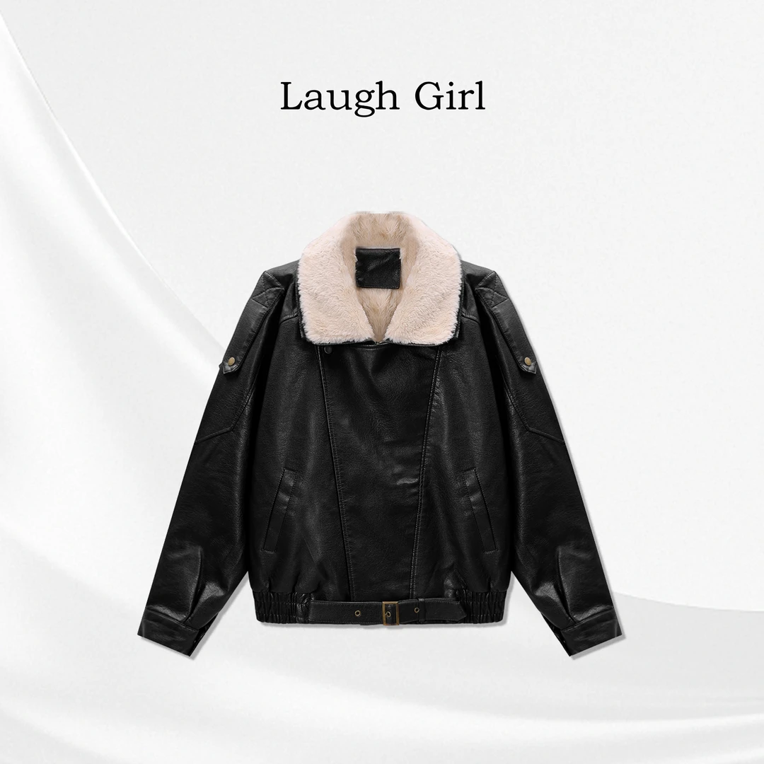 楚楚君 Laugh girl【纽约时尚】秋冬毛领加绒短款皮衣外套WL55098J