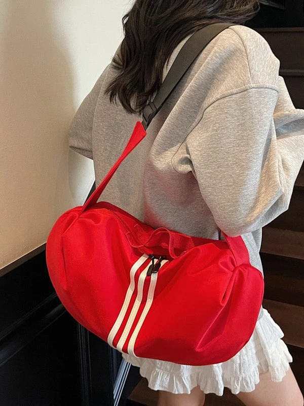 时尚撞色条纹牛津布饺子包包新款百搭大容量休闲单肩斜挎包女