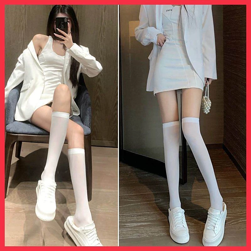 压力小腿袜女款无骨堆堆长袜白色jk过膝袜长腿春夏秋长筒袜显瘦