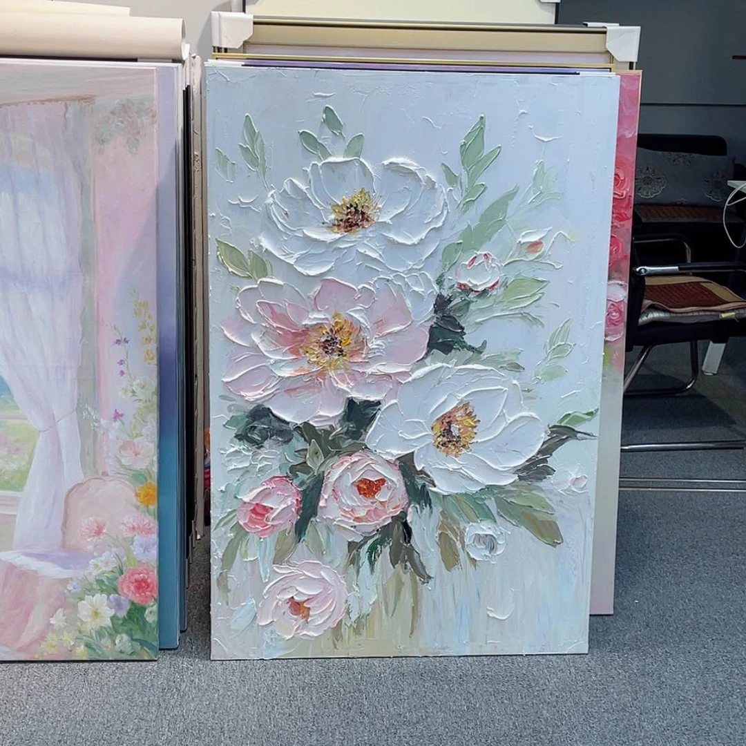 【闪购商品】油画新品刀画牡丹手绘油画无框画80×120