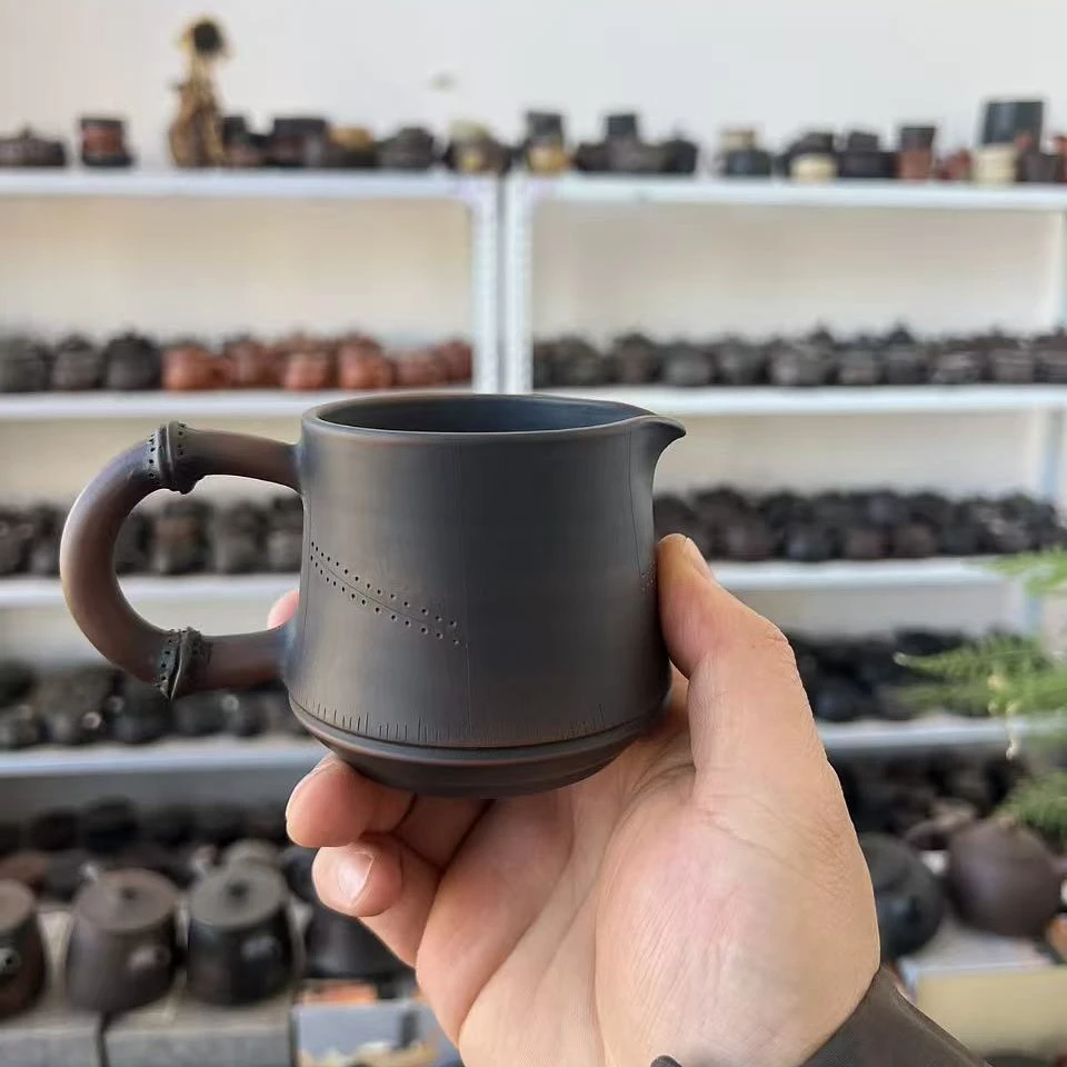 建水紫陶 竹节型 小容量公道杯 分茶器 纯手工