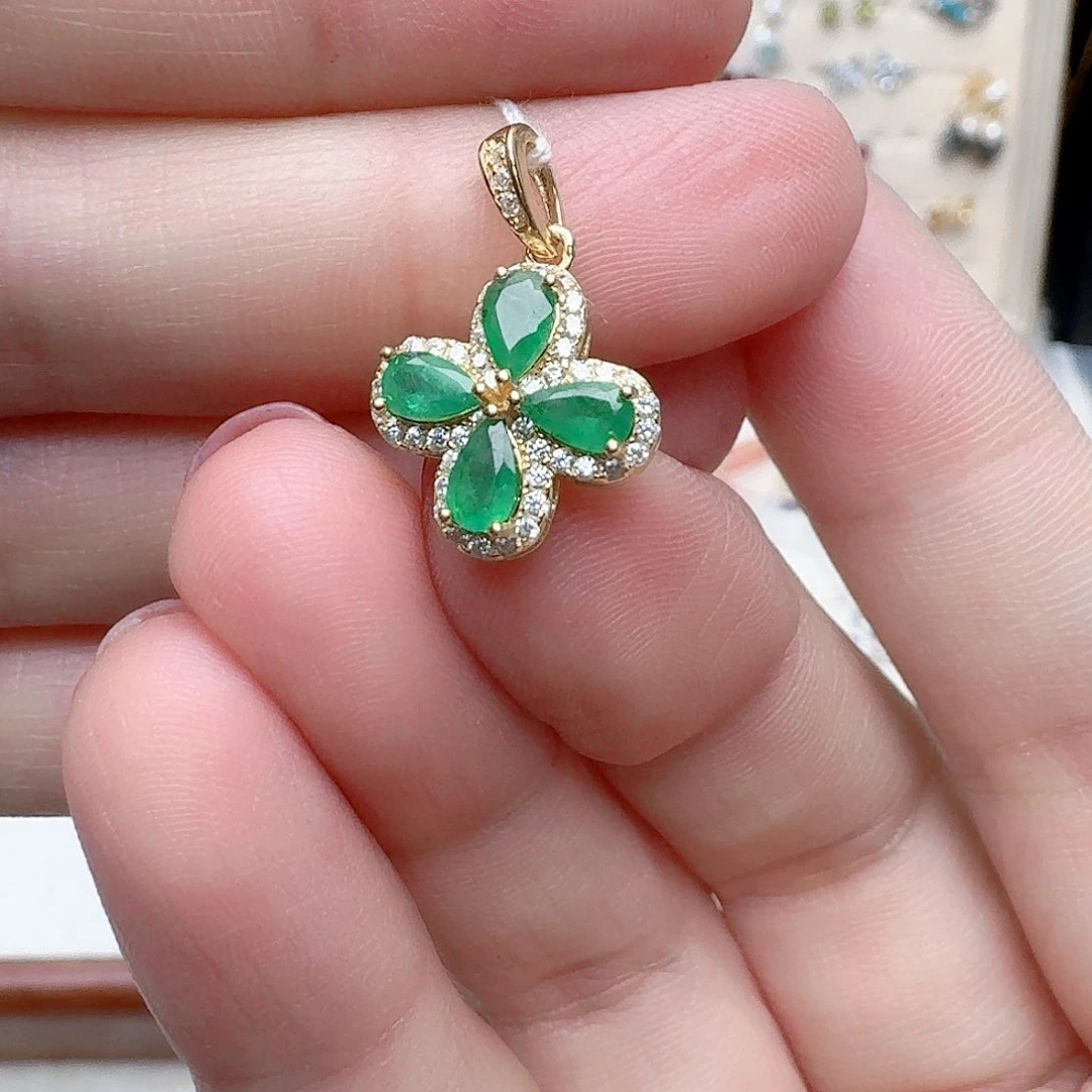 祖母绿吊坠(不含链)银S925镶嵌