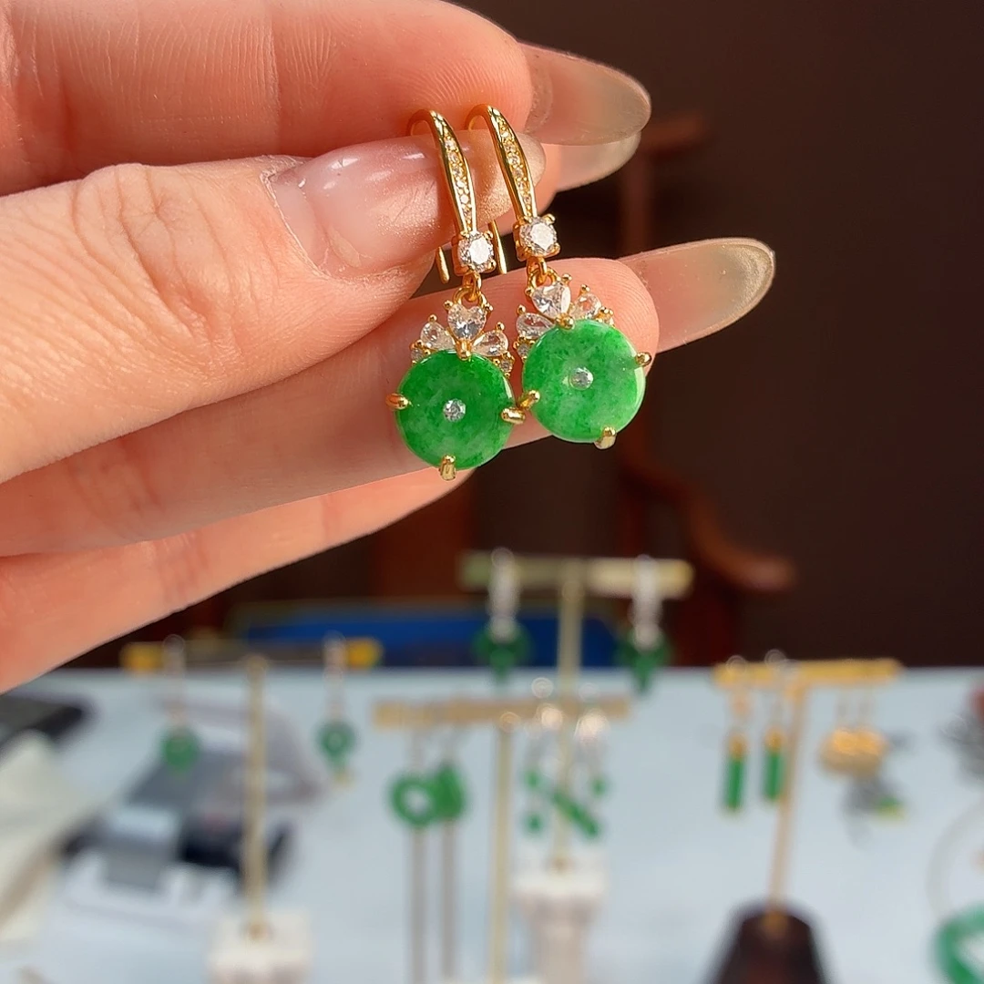 翡翠银S925镶嵌耳饰