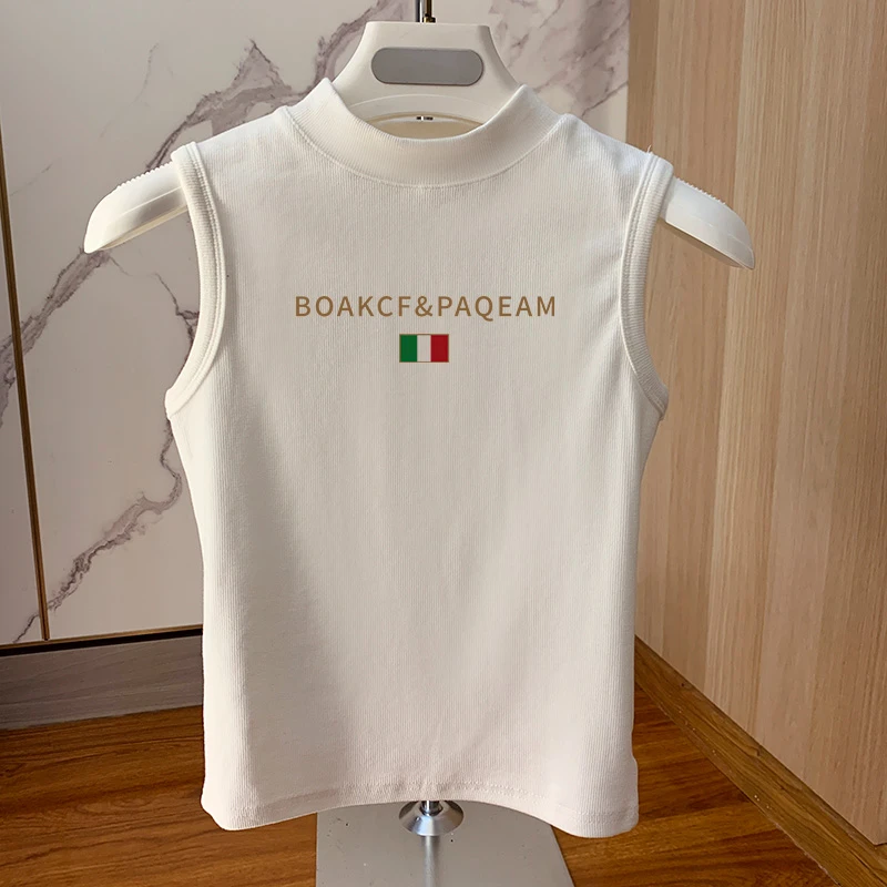 白色半高领打底衫女纯色无袖坎肩背心吊带遮副乳外穿内搭上衣修身