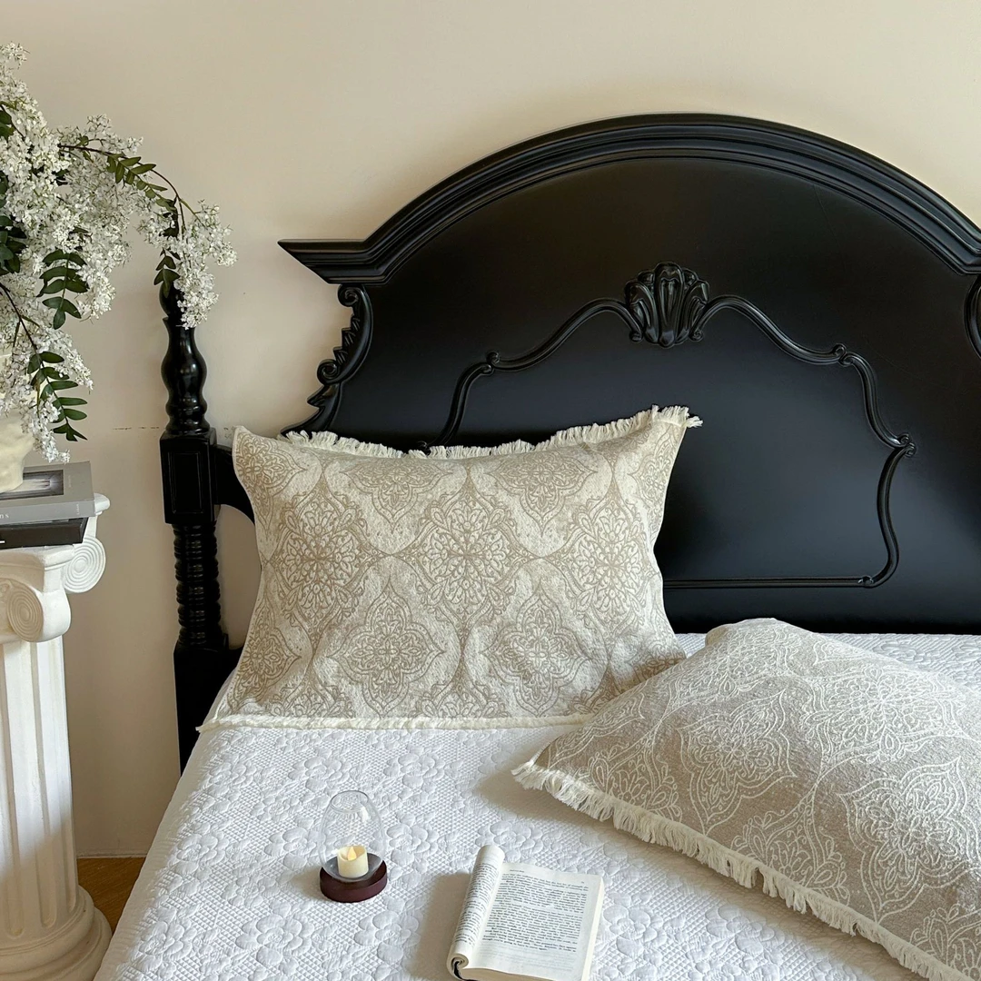 G662 纯棉流苏款八层纱枕巾-墨染-白色48*74柔软舒适亲肤