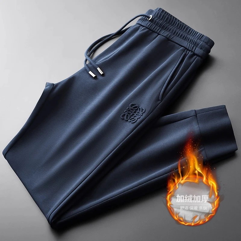 休闲裤子秋冬季加绒加厚高端太空棉男舒适空气层男士运动小脚卫裤