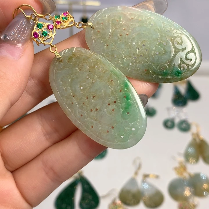 翡翠银S925镶嵌耳饰耳饰