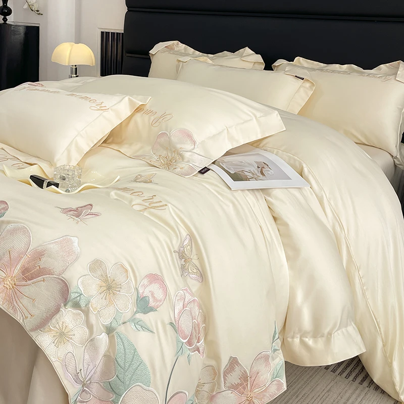 A类轻奢高档100支长绒棉四件套床品套件纯棉全棉床单床笠丝滑