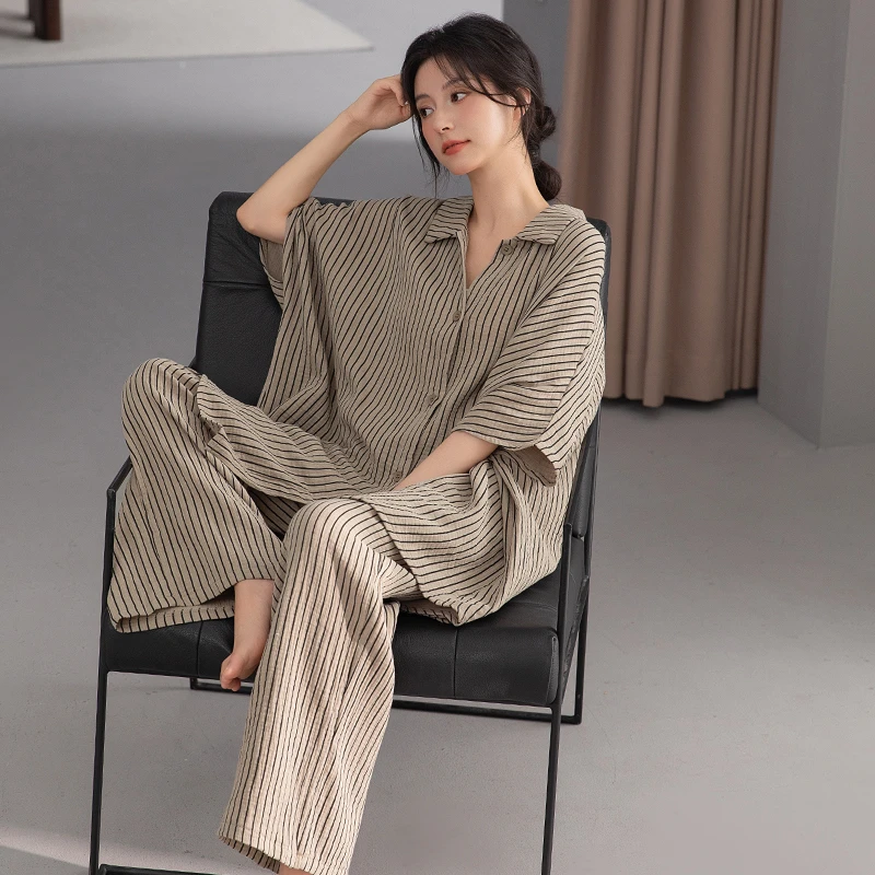 睡衣女款爆款2025新款夏季半袖短袖长裤春秋纯棉可外穿家居服流行