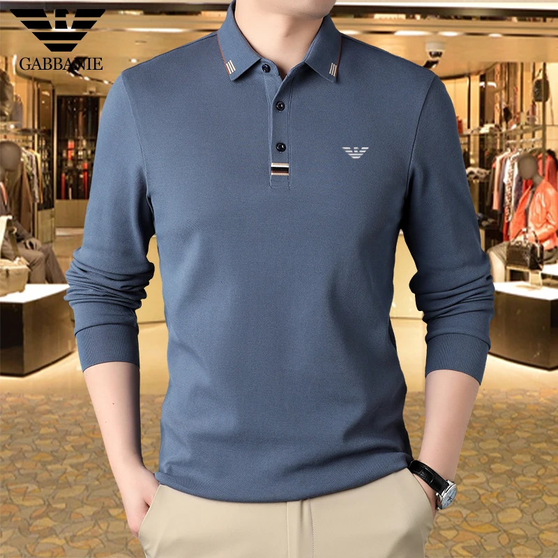 专柜正品100%纯棉男士长袖POLO衫秋冬新款商务休闲翻领打底男装