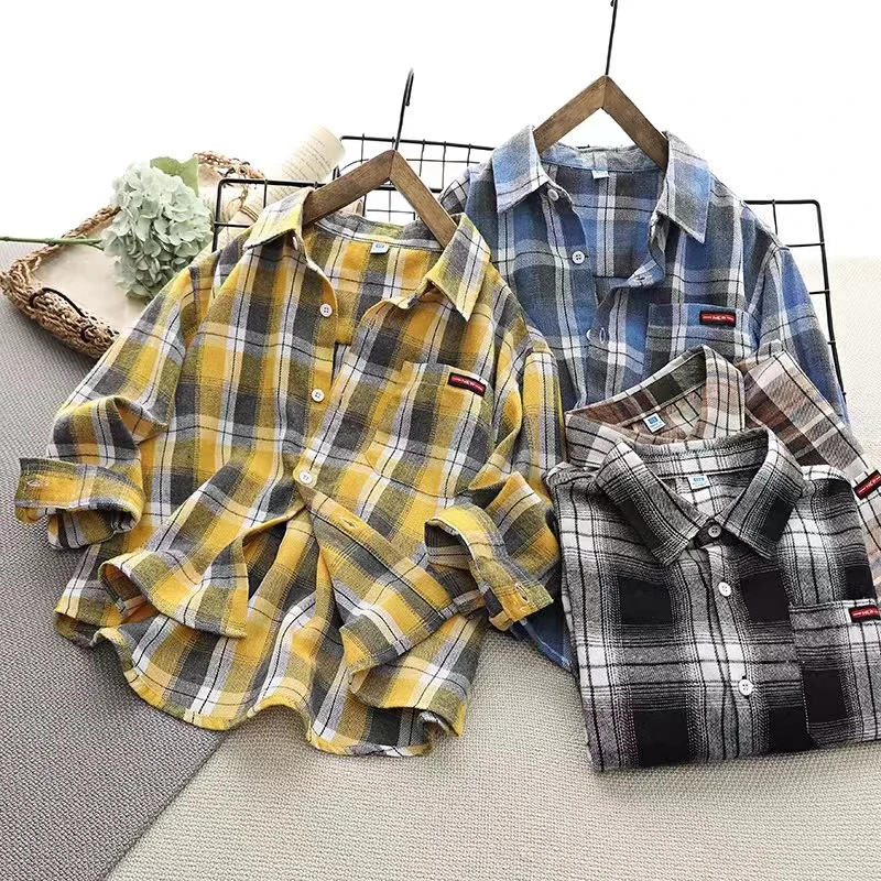 儿童春秋格子衬衫中大童2023新款潮爆方格衬衣 JDK-5540