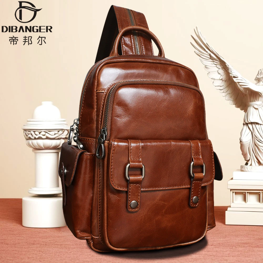 胸包男士真皮斜挎包大容量休闲单肩背包多功能两用双肩包头层牛皮