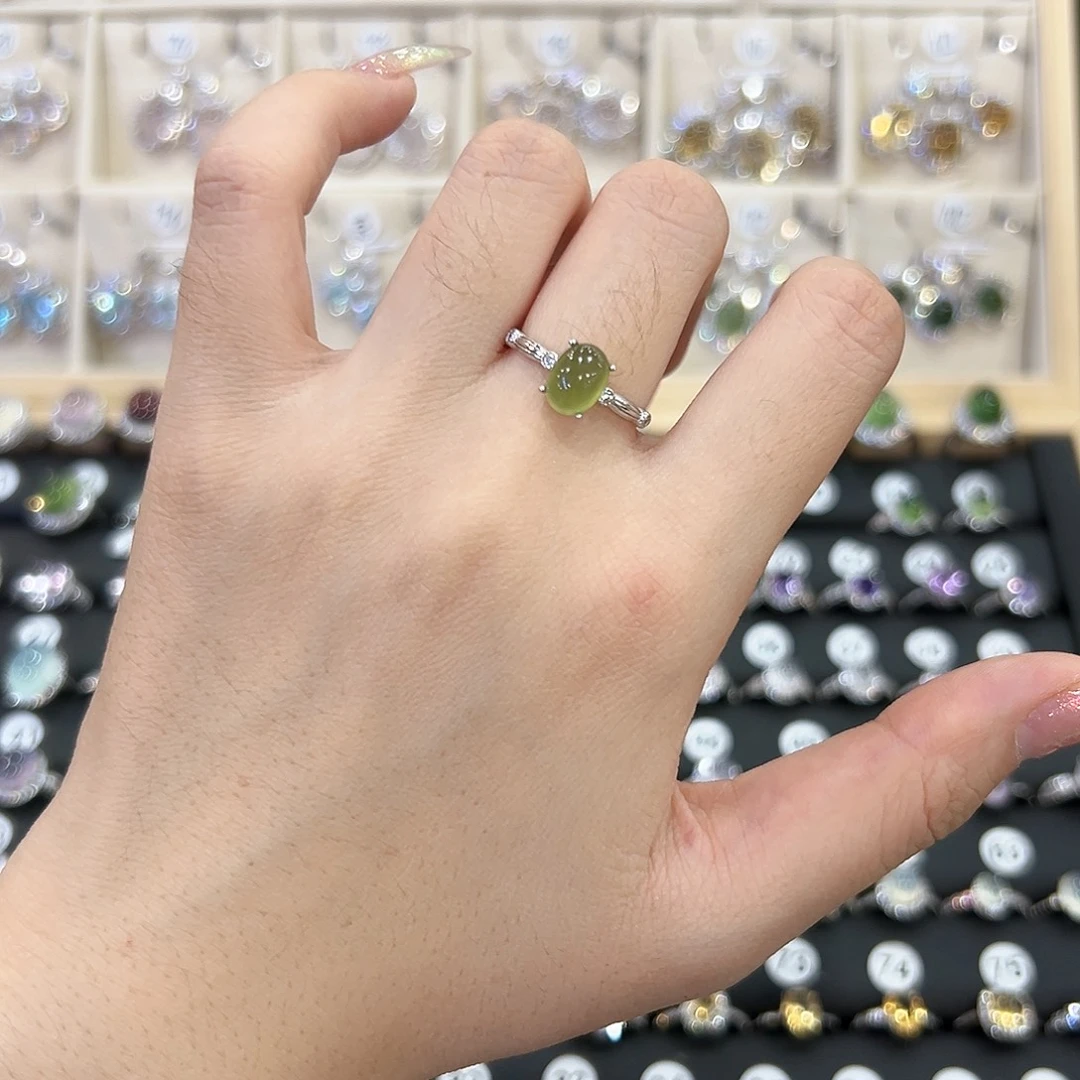 蛇纹石玉银S925镶嵌戒指