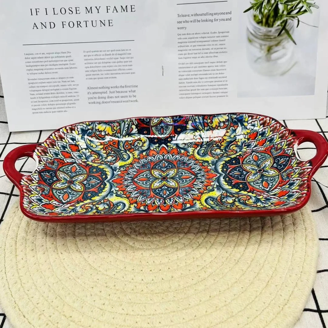 【精选】异域风情亚蒂斯12.5英寸双耳长方鱼盘