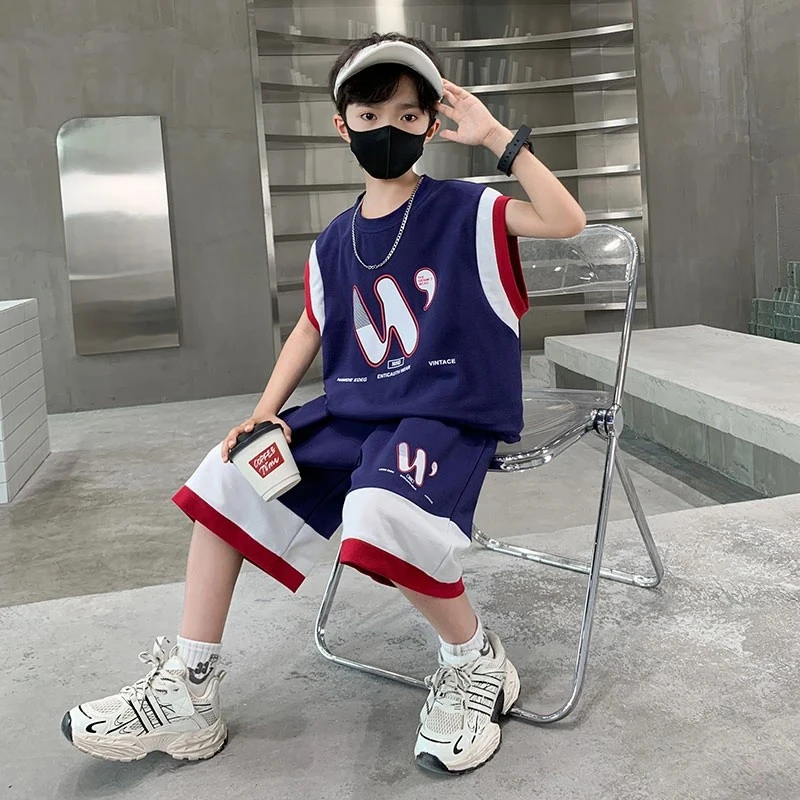儿童装男童夏装无袖套装2025新款中大童背心夏季运动夏款两件套潮