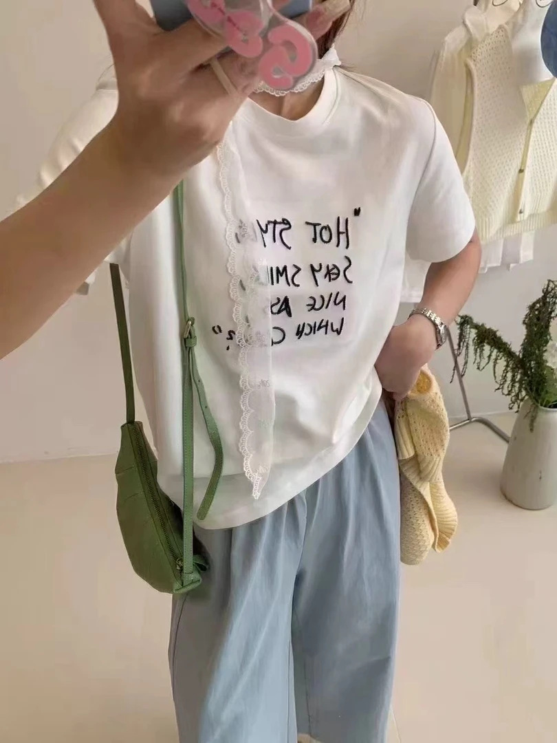 2039休闲风常规通勤韩版短袖字母T恤