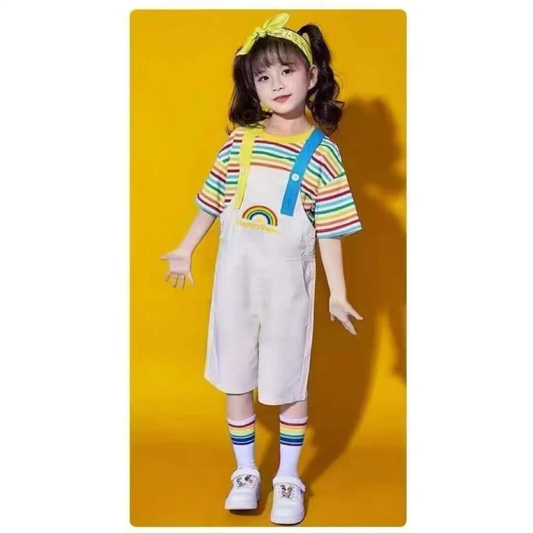 （沐童清）彩虹背带裤套装短袖和背带短裤