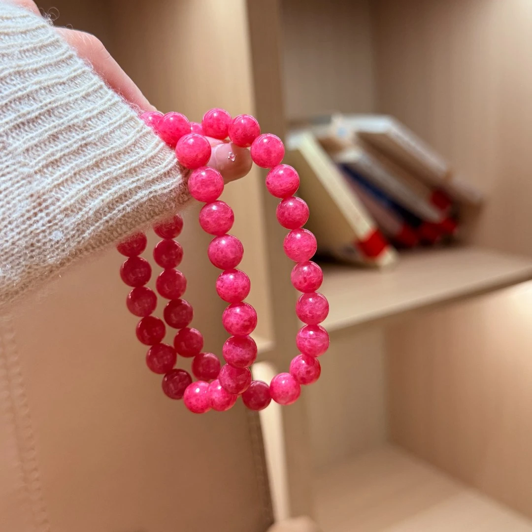 晶挖挖天然满色红蔷薇辉石蔷薇辉手串手链时尚百搭潮流（7233）