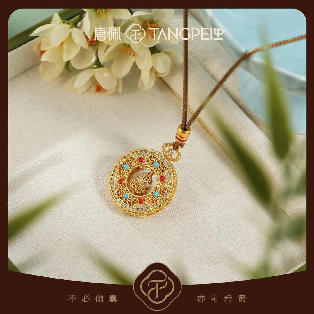 铜合金布艺项链 设计感 国风八宝葫芦罗盘项链编织毛衣链时尚饰品