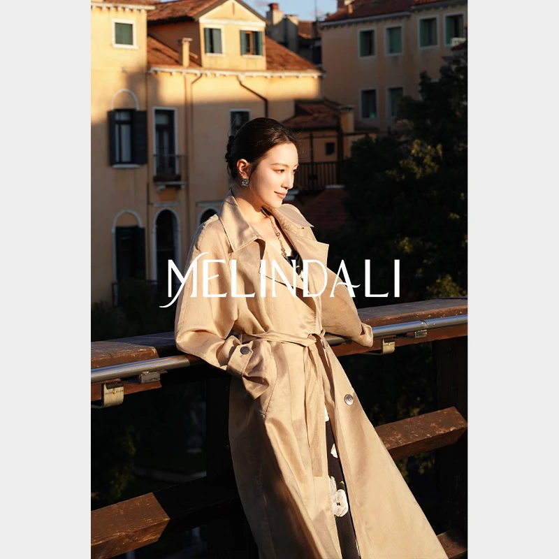 Melinda Li【本命风衣】梦颖私服天丝亚麻腰带微透长廓形风衣外套