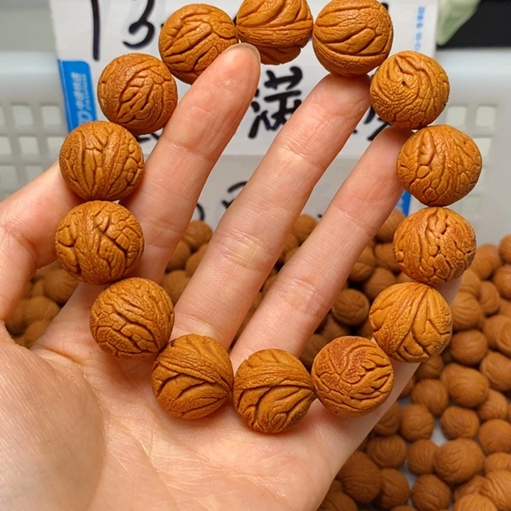 桃核手串18mm左右野生金丝龙珠单圈