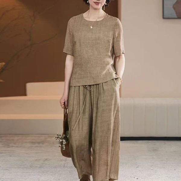 2025年夏季新款上衣小衫+宽松九分阔腿裤洋气休闲两件套装女