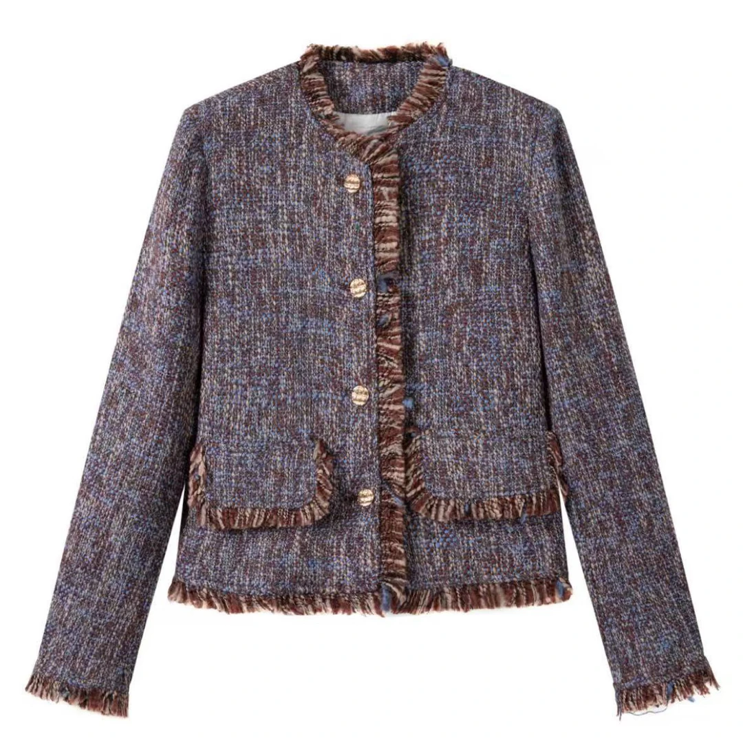 m新款时尚复古粗花呢小香风外套W721