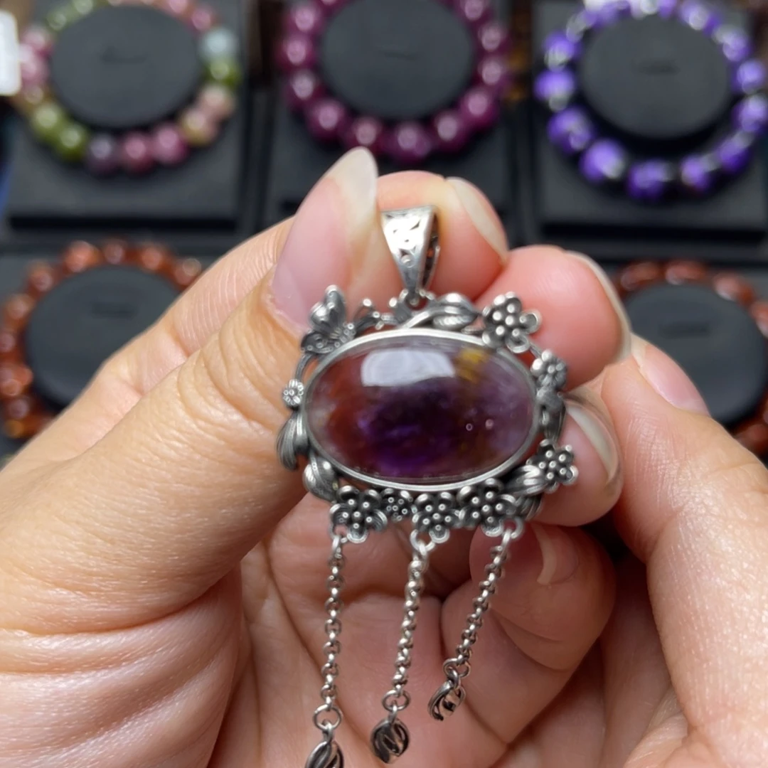 银S925镶嵌水晶手链极光四色吊坠