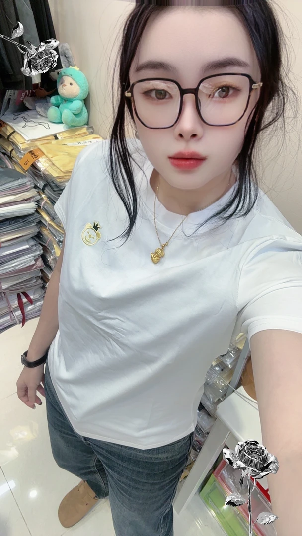 冰瓷棉上衣小熊刺绣2025年夏新款弹性修身百搭显瘦女T