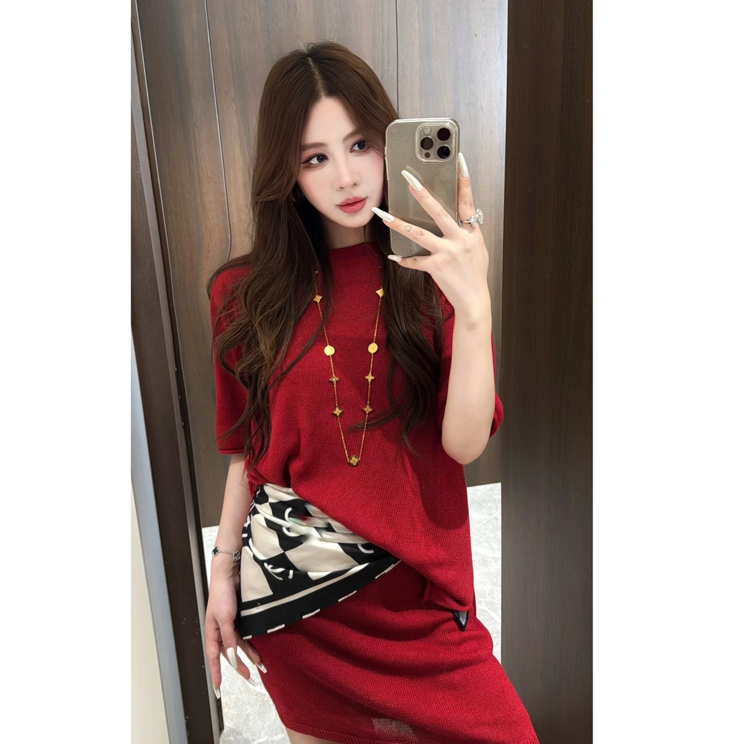 G. yantong/郭彦彤夏季针织套装短袖加半裙透气和纸清凉透气TZL19