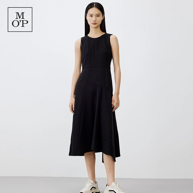 Marc O'Polo/MOP 舒适醋酸纤维女士V领显瘦无袖连衣裙职场穿搭