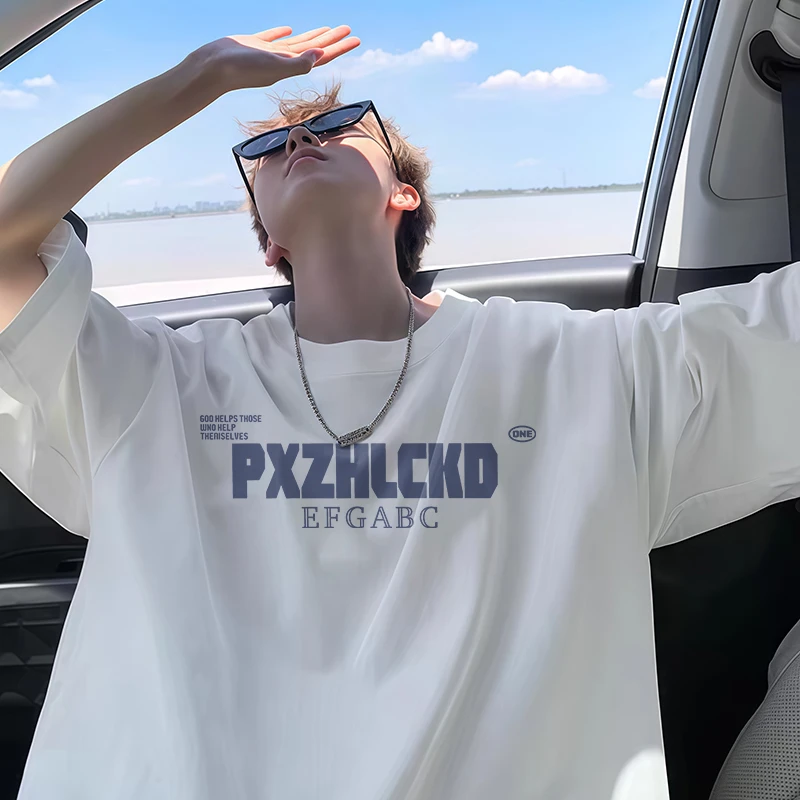 【重磅纯棉】潮流英文印花男款上衣ins休闲T恤通用短袖情侣圆领夏季