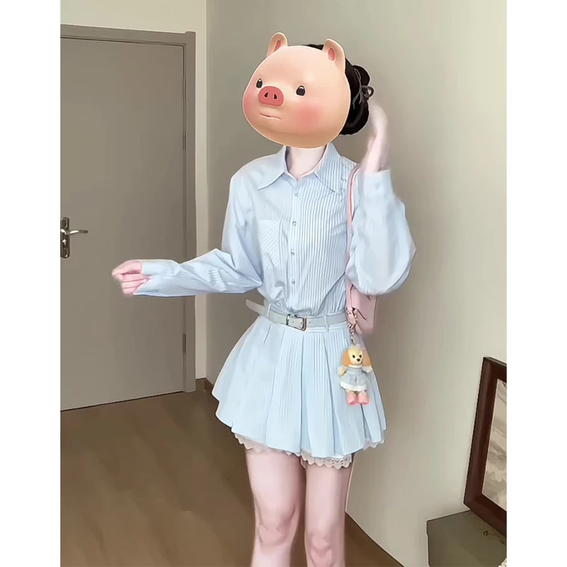 衬衫连衣裙女2025秋季新款女法式气质翻领长袖收腰显瘦百褶裙子