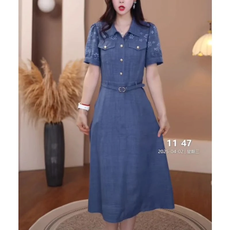 高端软牛仔连衣裙2025年新款时尚气质夏季时尚减龄修身显瘦连衣裙