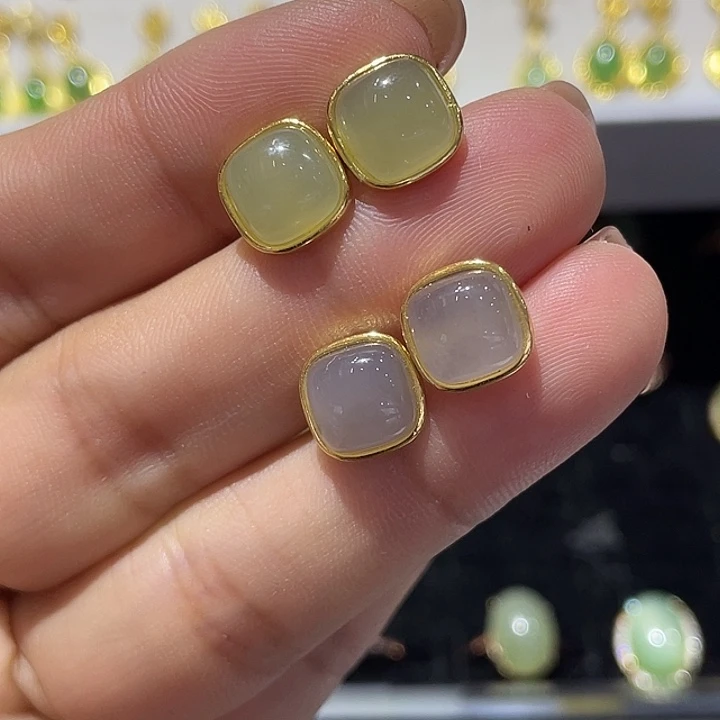 和田玉银S925镶嵌耳饰颜色多样性发货拍一发一