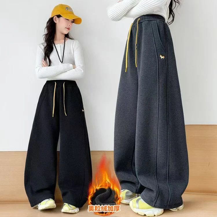 【加绒加厚】女童冬季小马弯刀卫裤儿童加厚直筒阔腿裤中大童休闲裤
