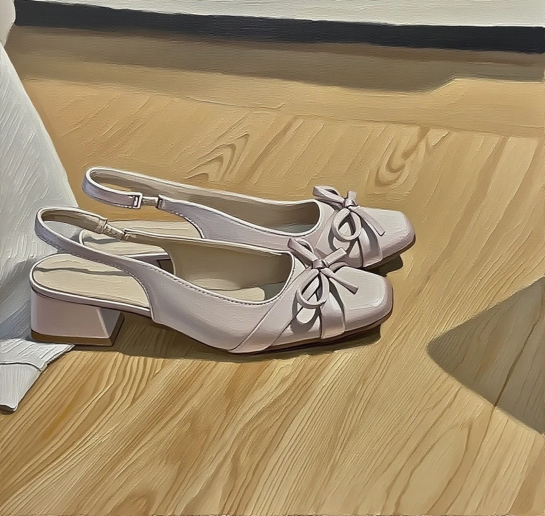 S058气质尖头后空单鞋女夏季外穿仙女配裙子浅口粗跟包头凉鞋310