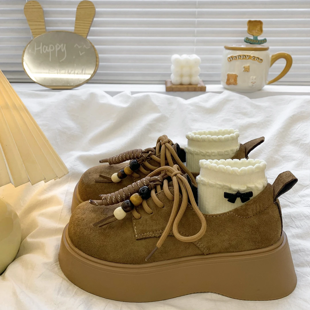 啄木鸟勃肯鞋女款2025秋季新款系带乐福单鞋厚底增高博肯袋鼠鞋