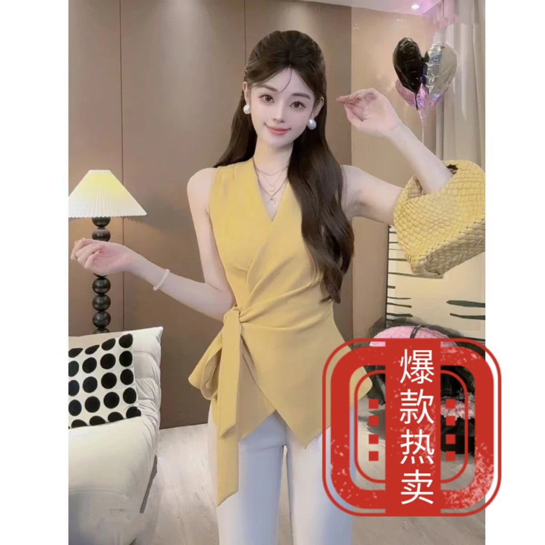 法式气质高级衬衫无袖设计夏季修身2025显瘦感小众收腰上衣