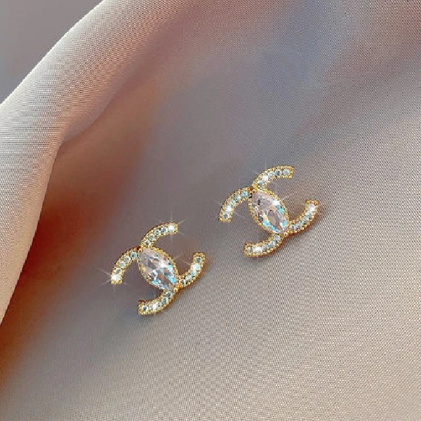 铜合金耳饰 字母双C耳环女新款高级气质耳饰轻奢小香风耳钉RD3058