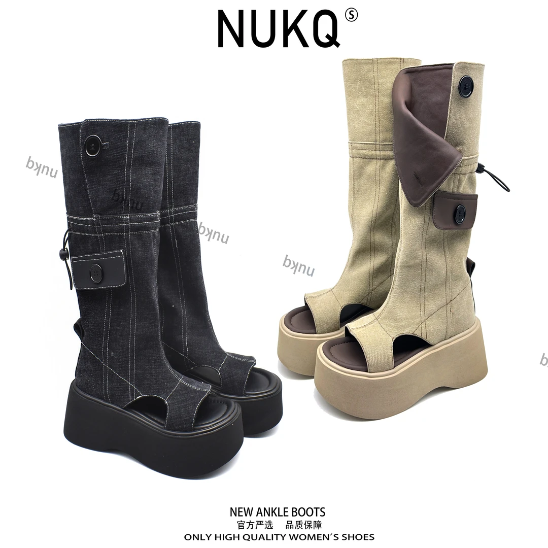 牛仔很忙【NUKQ】 跟高7cm 高跟厚底 时尚百搭凉靴