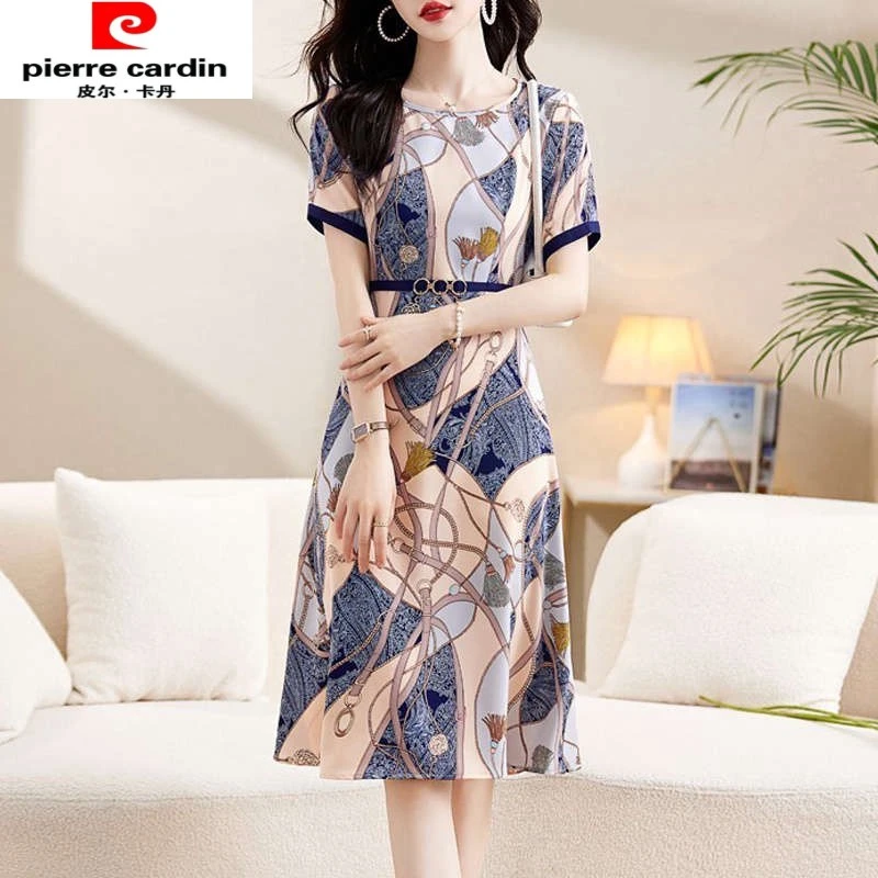 高端时尚连衣裙女2025夏季新款今年流行法式印花雪纺圆领气质裙子