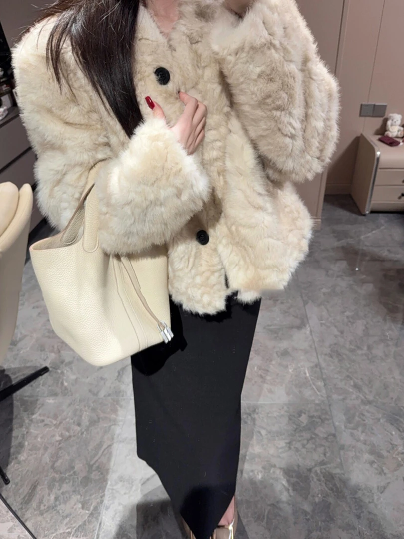 秋冬新款羊羔毛外套短款仿皮草加厚冬天小个子皮毛一体毛毛上衣