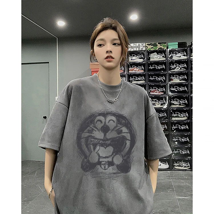 卡通美式夏季青少年短袖T恤液态棉t恤宽松港风潮流设计感ins休闲