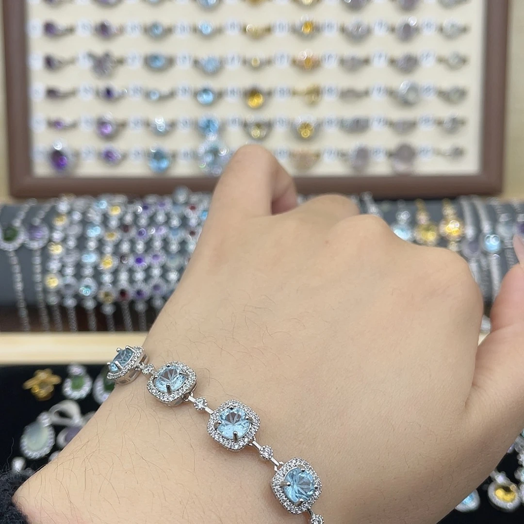 爱***毛银S925镶嵌手链托帕石