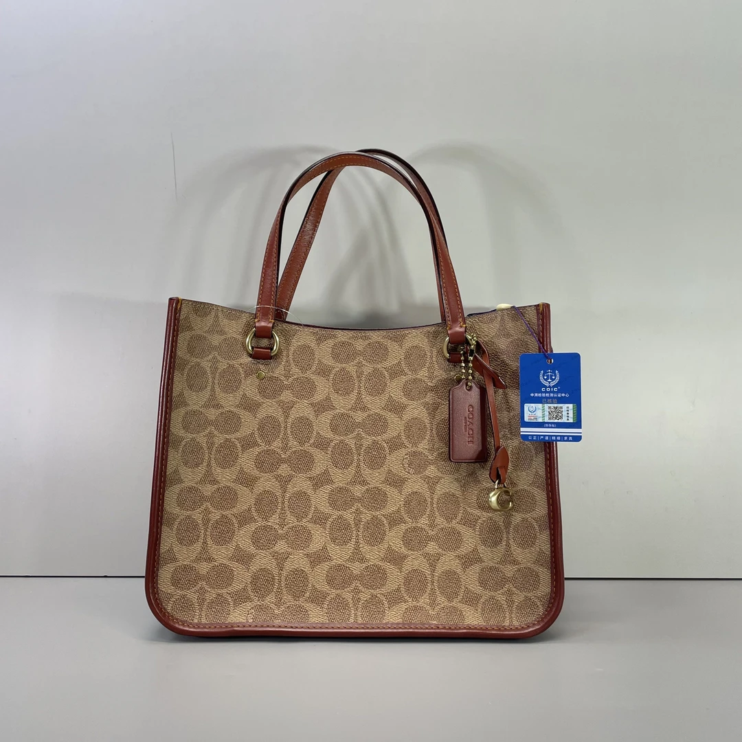 95新 COACH/蔻驰 小林/tyler红棕老花手提包28*22*11cmB030416