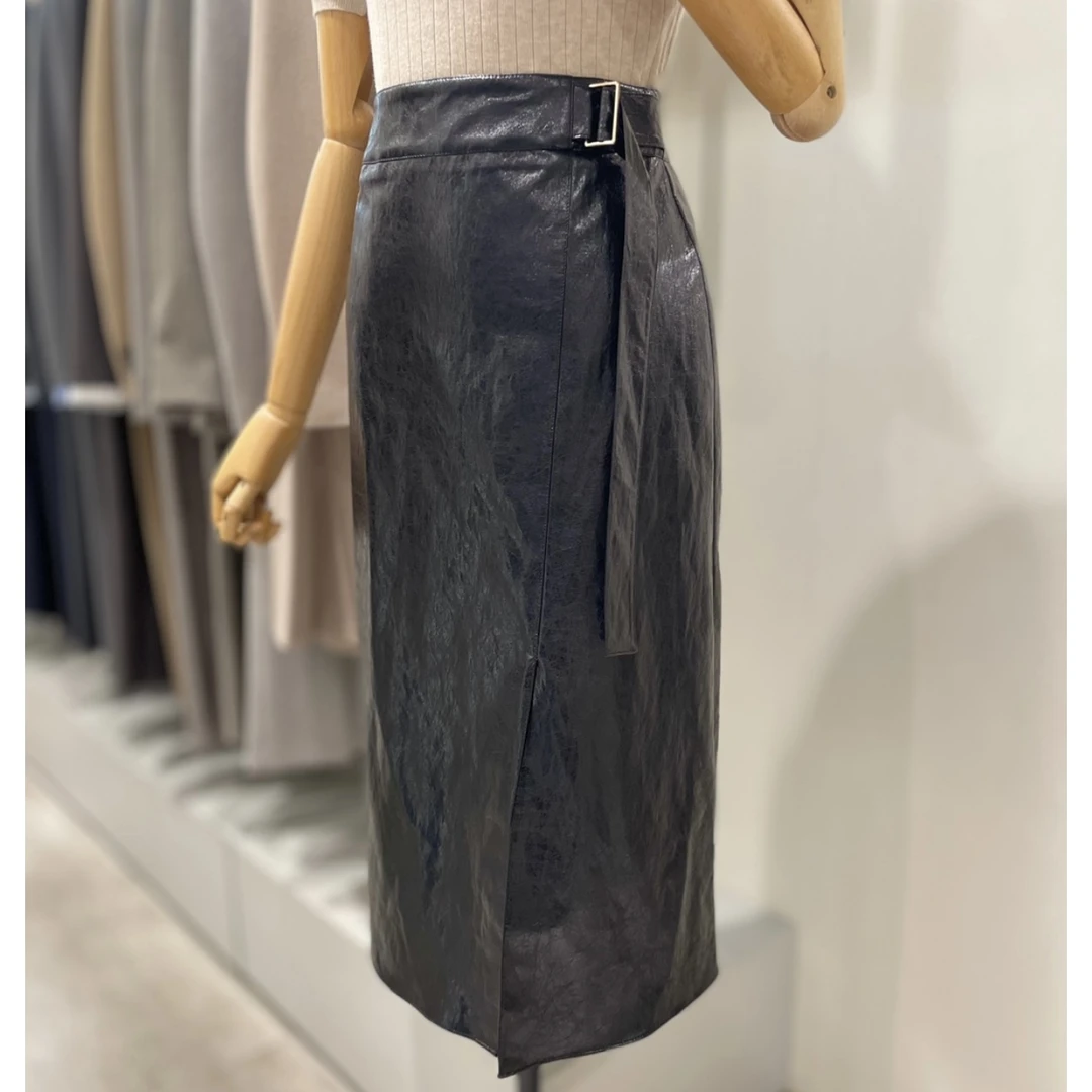 闪闪专属 LIN*原单韩系pu腰带款半身皮裙010