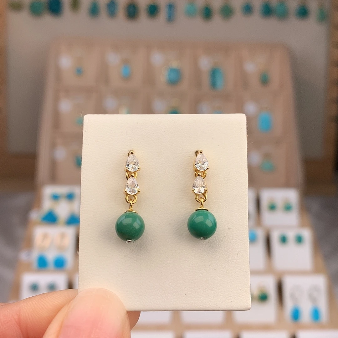 绿松石银S925镶嵌耳饰